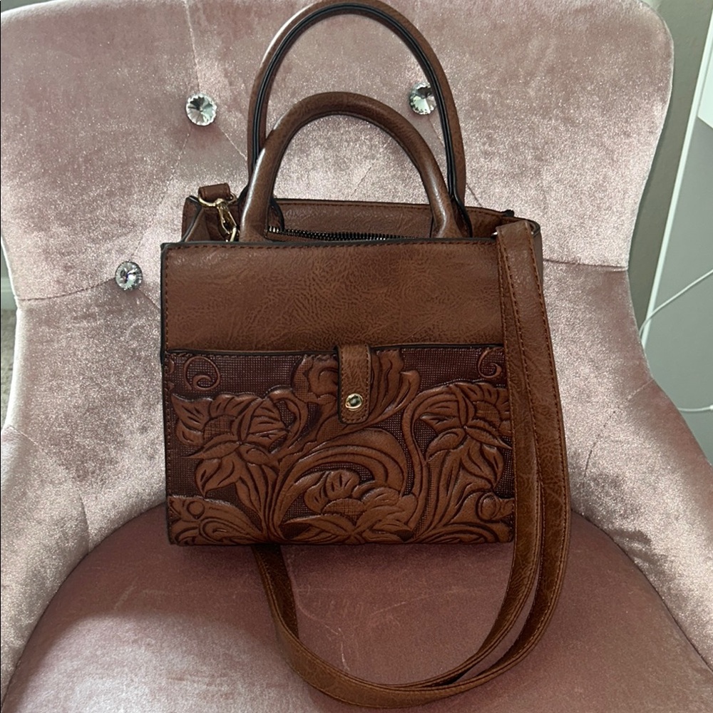 Elegant Brown Embossed Handbag